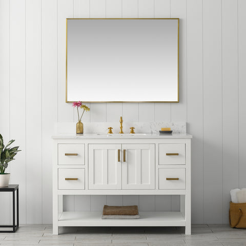 Henry 48" Modern Style Vanity with Carrara White Top - White