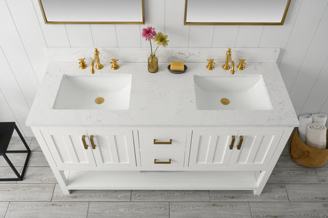 Henry 60" Modern Style Vanity with Carrara White Top - White