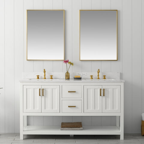 Henry 60" Modern Style Vanity with Carrara White Top - White
