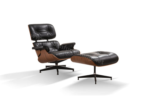 Mid-Century Plywood Lounge Chair and Ottoman - Black/Walnut, TALL Version