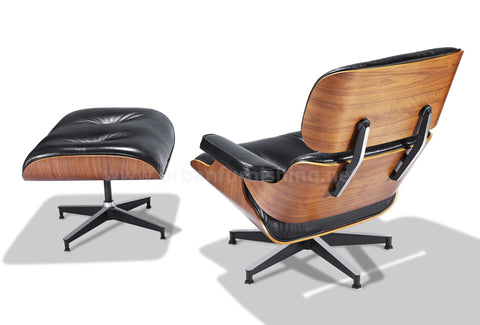 Mid-Century Plywood Lounge Chair and Ottoman - Black/Walnut